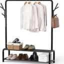 Simple Houseware 52-Inch Garment Rack with Storage Shelves and Coat/Hat Hooks, Freestanding Clothing Organizer, Black