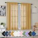 Simplebrand Gold Semi Sheer Curtains 63 Inch Length 2 Panels, Light Filtering Geometric Jacquard Clip Textured Short Sheer Curtains for BedroomModern Elegant Window Curtains Drapes, 42x63 inch