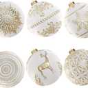 Lanpn 6 Pcs 6" Large Christmas Balls Ornaments, Outdoor Xmas Tree Hanging Decorations, Shatterproof Christmas Ball Ornament Set for Winter Holiday Home, Assorted Relief Pattern, White & Gold
