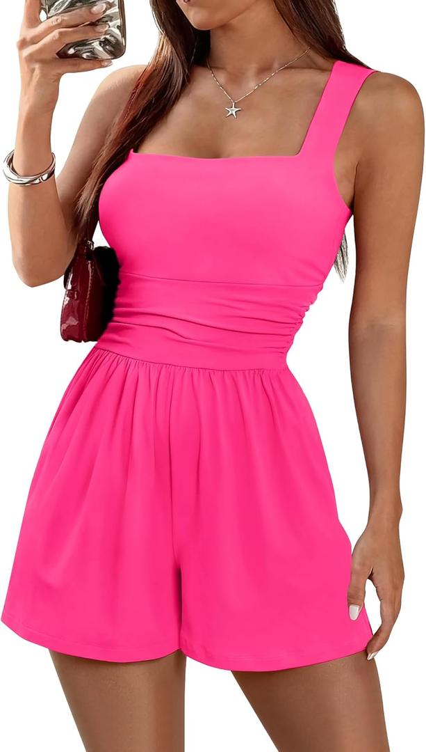 LOOKBOHO Women's Rompers Atheletic Workout Jumpsuit Square Neck Waist Corset Sexy Short Jumpsuits One Piece Bodysuits, S