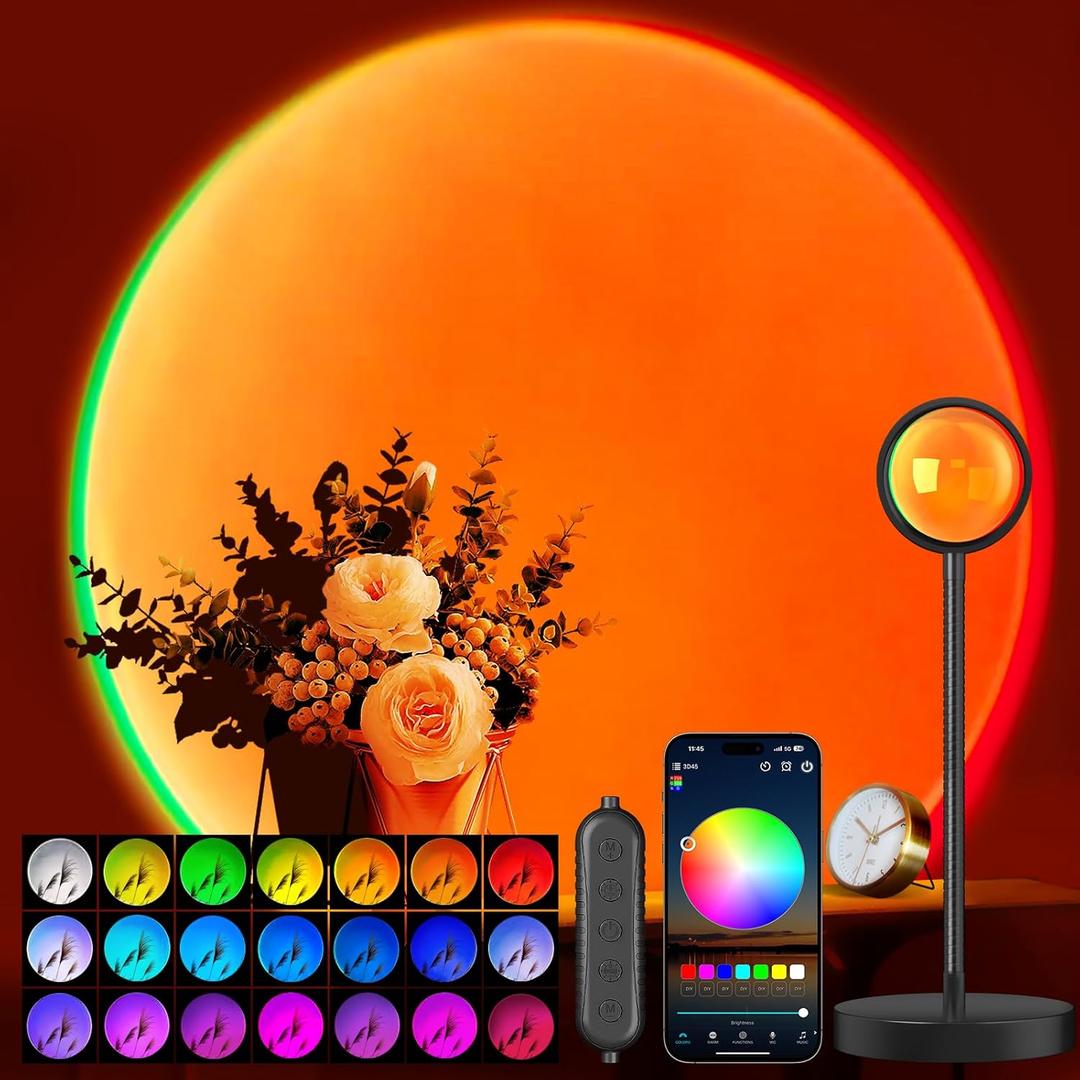 Neroupe Sunset Lamp Projector with APP & Button Control, 360 Degree Rotation Multiple Colors Changing LED Lamp Night Light, Sunset Light for Bedroom Decor/Party/Christmas Gifts/Tiktok Live/Room Decor (Multicolor)