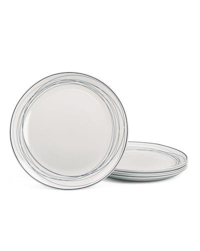 LaGlint 10.5 inch Dinner Plate Set of 6, Lightweight Round Opal Glass Dinnerware Plates, Dishwasher and Microwave Safe, Blue Modern Geometric Design