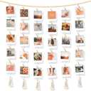 Hanging Photo Display with Clips Wall Boho Decor Beads Garland - Sculptural Picture Frames Collage - 30 Clothespins - 2 Non-Trace Hook - No Holes Drilling - 45 x 45 inch