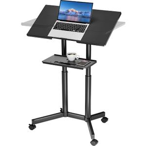 BONTEC Lecterns & Podiums Portable Mobile Standing Laptop Desk, Height Adjustable, Sit Stand, Home Office Classroom Pulpit Stand Up Desk Workstation, Rolling Table Laptop Cart with Storage Tray