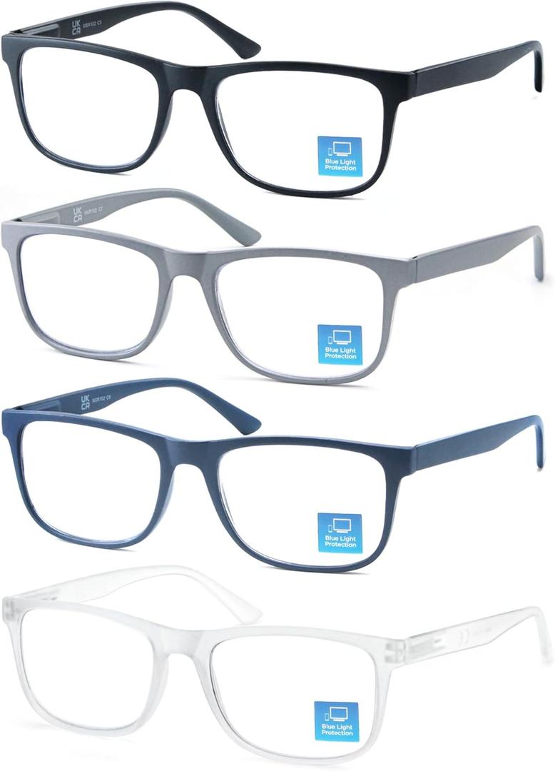 Blue Light Blocking Reading Glasses Men Large Oversized Square Readers Wide fit Cheaters for Men W/Big Head/Large Face (Matte-Black/Gray/Blue/Frosted Clear Frames)