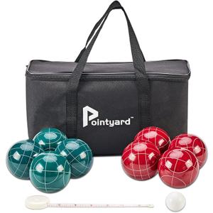 Bocce Ball Set, 90mm Classic Bocce Ball Set with 8 Resin Bocce Balls/1 Pallino/Nylon Zippered Bag/Measuring Tape - Outdoor Family Games for Backyard/Lawn/Beach (Red & Green)
