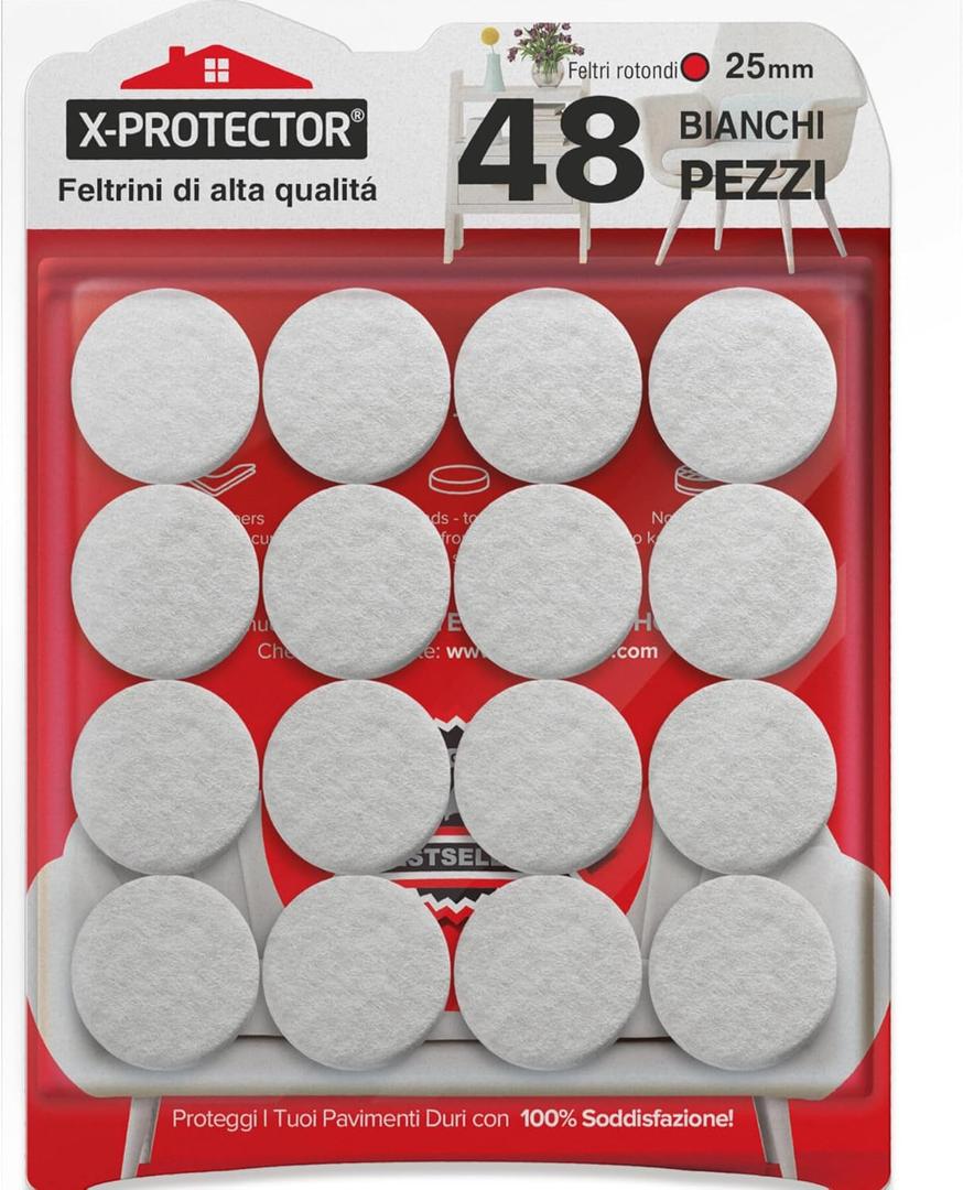 Felt Furniture Pads X-PROTECTOR - 48 Premium Felt Pads Floor Protector - Chair Felts Pads for Furniture Feet Wood Floors - Best Furniture Pads for Hardwood Floors - Protect Your Hard Floors! (White) (48 PCS 1" White, Round)