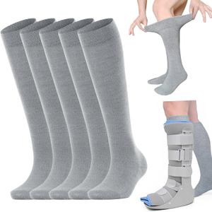 5 Pairs Seamless Sensory Socks Adult Walking Boot Sock Loose Fit Afo on the Calf Fit Orthopedic Boots Opaque (Large)