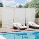 Casaphoria Metal Privacy Screen Outdoor, 72" H x 47" W Freestanding Decorative Privacy Screen for Patio Deck Balcony Garden with Stable Base, White-Louvered
