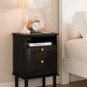 Nightstand, Boho Night Stand with 1 Drawers, Modern Side Accent Table with Open Shelf, Wooden Top Bedside End Table for Bedroom, Living Room, Black