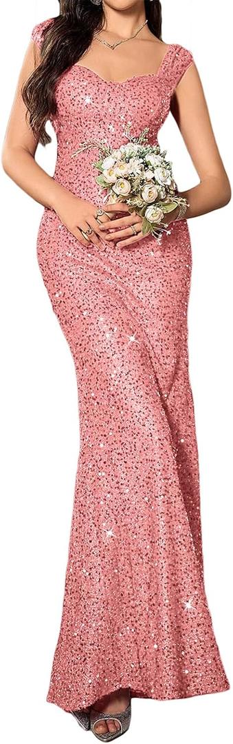 Madam Uniq Formal Dress Sequin Fishtail Sleeveless 1920s Gatsby Cocktail Prom Elegant Maxi Evening Gowns for Women L