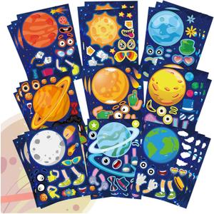 27 Sheets Space Stickers Make Your Own Planet Stickers Games, Easy to Peel and Stick, Make a face Outer Space Sticker for Kids,9 Planets Solar System Birthday Party Favor Sticker for Kids