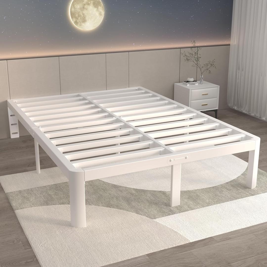 ITIMIDI 14 Inch King Size White Bed Frame with Round Corner Legs, Metal King Bed Frame Platform, Storage Space, No Box Spring Needed, Heavy Duty Steel Support 3500 LBS, Noiseless, Easy Assembly