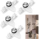 4 Pack Broom Holder Mop Hanger Wall Mount, No Drill Suction Cup Mop and Broom Organizer with Hooks, Space Saving Adjustable Rack Removable Mop Clip for Bathroom, Kitchen, Garage, Laundry Room