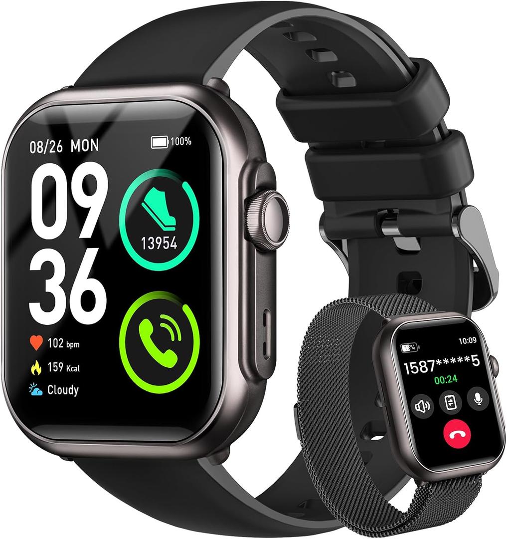 Smart Watches for Fitness Women Men : Smart Watch for iPhone&Android Bluetooth Call with 30 Day Life Sleep for SpO2 Heart Rate Monitor,IP68,Fitness Tracker with 120+Sport,Reloj Inteligente, 2 Bands (Argent)