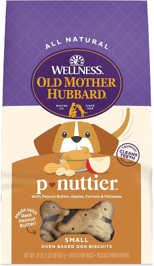 Wellness Old Mother Hubbard Classic P-Nuttier Dog Biscuits, Natural Training Treats, Peanut Butter Flavor, Small Size, 20 oz Bag (EXP 08/18/26)