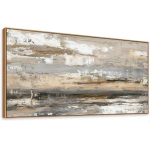 HUADAOART Abstract Wall Art Canvas Print Neutral Tones Beige Gray and Brown Framed Landscape Painting 40 x 20 in Artwork for Living Room Bedroom Wall Decor Ready to Hang for Office Dining Room