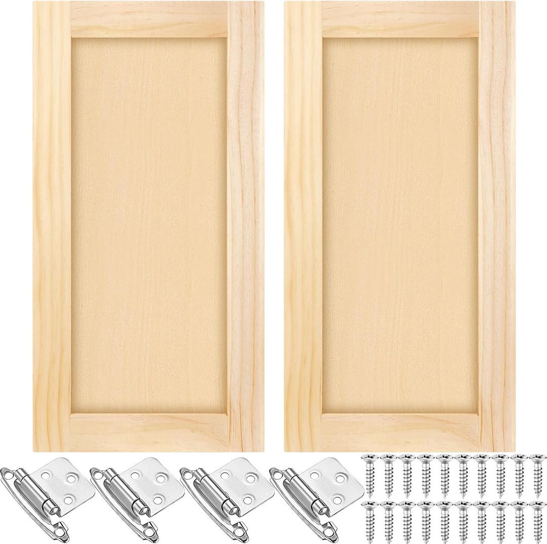 Cinnvoice 2 Pcs 12'' W x 24'' H Unfinished Pine Kitchen Cabinet Door Replacement with 4 Pcs Cabinet Hinges Wood Shaker Door Front Replacement for Kitchen, Bathroom, Vanity