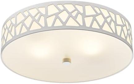 VICNIE 2-Light Flush Mount Ceiling Light, 12 inch Modern Ceiling Light Fixture with White Metal and Frosted Glass Shade for Hallway, Kitchen, Bedroom