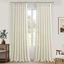 Cream Beige Memory Trained Pinch Pleated Curtains 96 Inches Long for Bedroom, Light Filtering Linen Blend Sheer Dining Room Boho Curtains 2 Panels Set with Hooks Rings Privacy Window Drapes 40x96 Inch