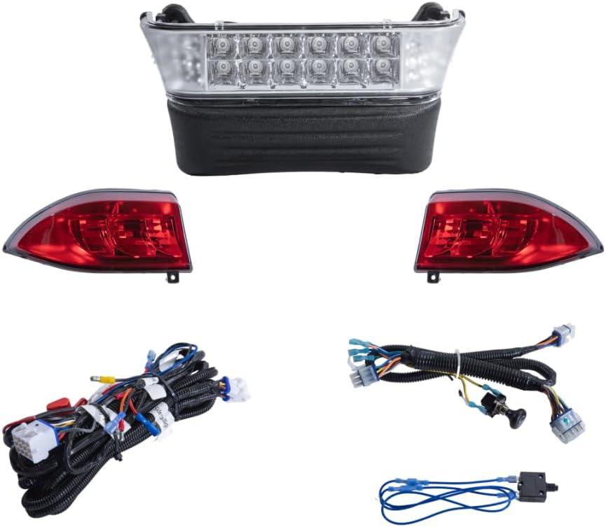 VPAHub Club Car Precedent LED Basic Light Kit -08 up 48V, 1 LED Headlight with bumper, 2 LED taillight, 1 bucket harness, 1 basic wire harness, 1 Fuse wire harness, instruction & hardware included