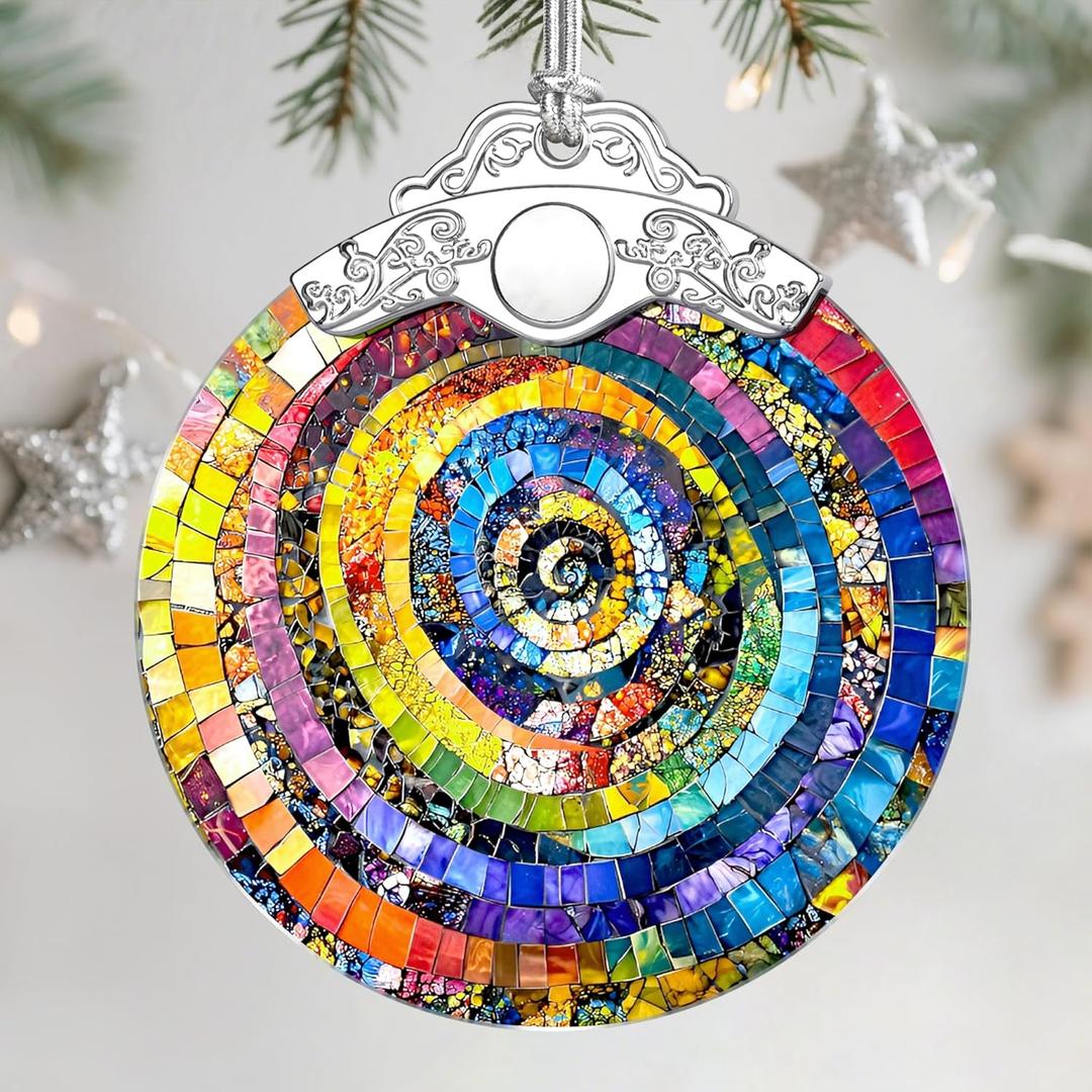 3 x Christmas Ornaments: Stained Glass Ornament, Christmas Tree Ornament, Hanging Ornaments for Home Decor & Xmas Tree Decorations Exquisite Holiday Decor, Gifts & Holiday Presents - Rainbow Spiral