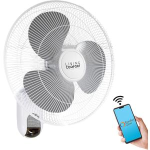 Comfort Zone Oscillating Wall Mount Fan with Adjustable Vertical Tilt, 16 inch, 3 Speed, Metal Grille, 90 Degree Oscillation, 3 Modes: Normal, Pulse, and Sleep, 4H Timer, & Wi-Fi App Control, White