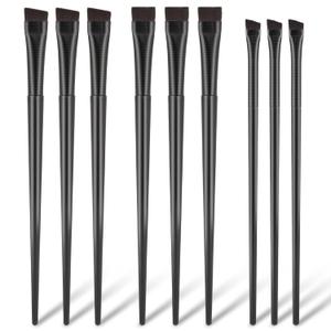 9 Pcs Angled Eyeliner and Eyebrow Brush Set - Flat Tint, Fine Slanted Applicator, Ultra Thin Makeup Brush for Eyeshadow and Eyeliner