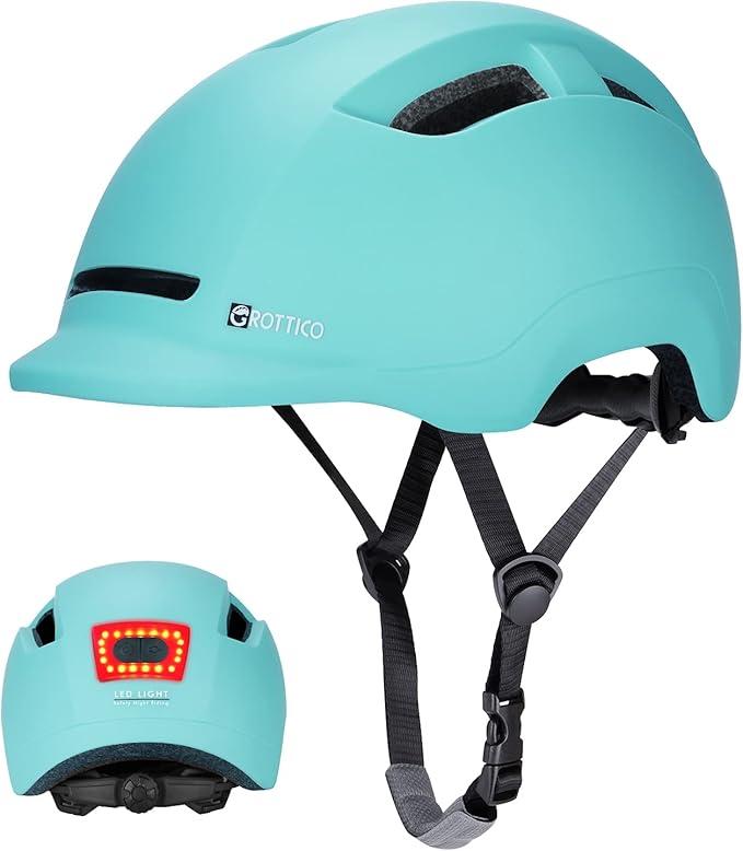 Adult Bike Helmet with Light - Dual Certified for Bicycle Scooter Skateboard Road Cycling Skating Helmet (Medium, Matte Mint Green)