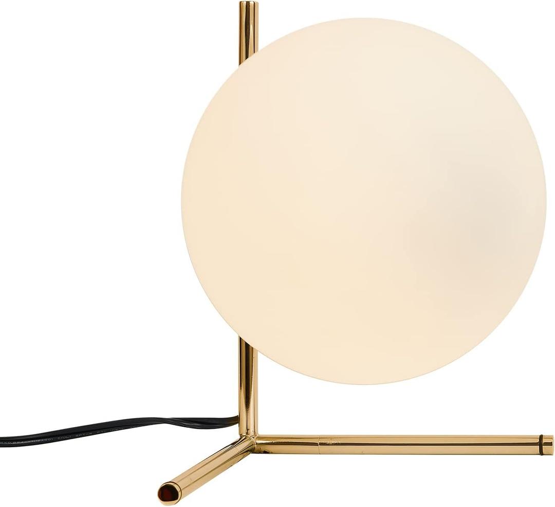 BOKT Mid Century Modern Brass Table Lamp Contemporary Gold Glass Globe Desk Lamp Vintage Bedroom Bedside Reading Lamp Golden Metal Nightstand Lamp for Office Study Room