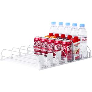 Drink Organizer for Fridge-White Automatic Pusher Glide,12oz 16oz 20oz-Soda Dispenser for Fridge-Holds up to 30 Cans