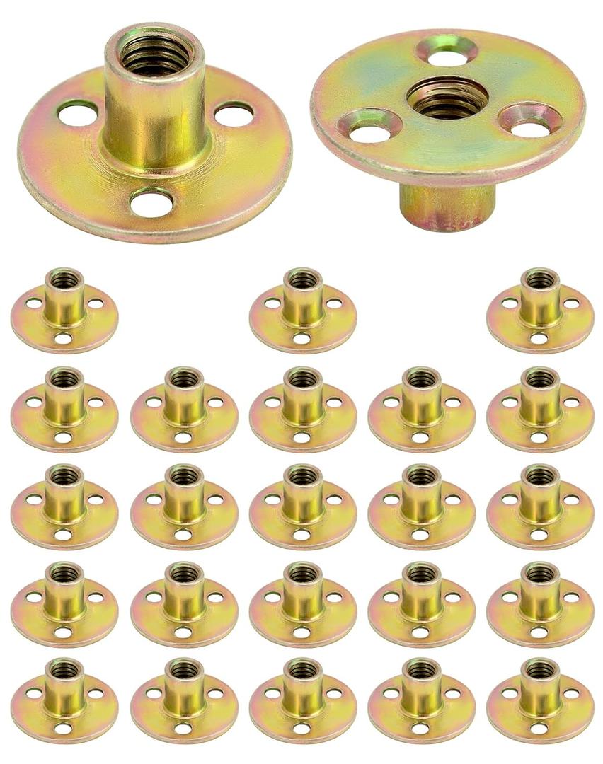 QWORK 3/8"-16 Iron Plate Nut, 25-Piece Set T-nut with Round Base Carbon Steel T-Nuts, Furniture Hardware Flange Insert Female Thread T-Nut