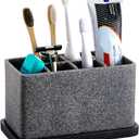 ZCCZ Toothbrush Holder, 6-Slot Bathroom Organizer for Countertop Storage, Holds Toothpaste, Dental Floss, Razor, Comb, Makeup Brushes, and More, Compact Tooth Brushing Stand for Efficient Organization (1. Granite)