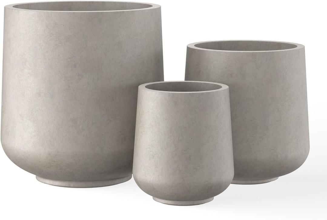 Kante 15.3"+11.6"+8.2" Dia Round Concrete Planter, Large Outdoor Indoor Planter Pots Containers with Drainage Holes and Rubber Plug for Home Garden Patio, Weathered Concrete