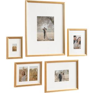 Kate and Laurel Adlynn Traditional Picture Frame Set, Set of 5, Varying Sizes, Vintage Gold, Classic Wall Frame Set Collection with Hanging Template for Gallery Wall Picture Frame Display