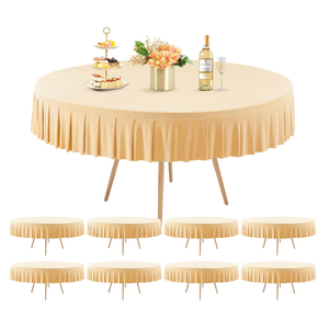 8 Pack Champagne Spandex Round Tablecloths for 60 inch Tables, Stretchy Fitted 5FT Round Table Cloths with Skirt for Wedding Party Dining Banquet