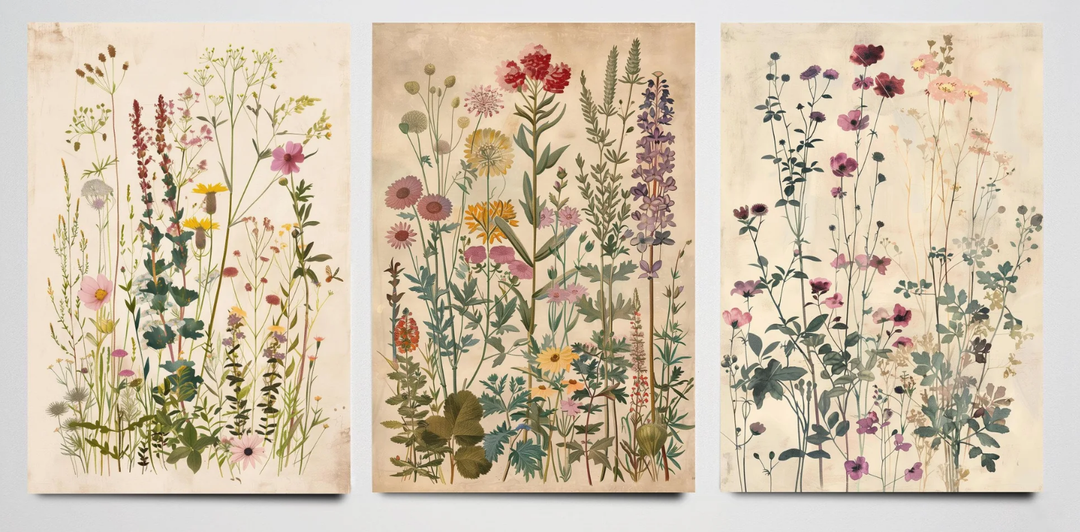 Set of Three Vintage Flower Prints V4 - Set of 3 Floral Plants - Paintings Photo Poster Wall Art Gift Museum Giclee Wild Garden Botanical
