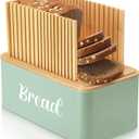 Bread Box with Bread Slicer Storage Container for Kitchen Countertop Food Storage with Multifunction Bamboo Lid, 3 in 1 Breadbox Removable Cut Board for Loaf Slicing(Green,Wood,Metal,Bamboo)