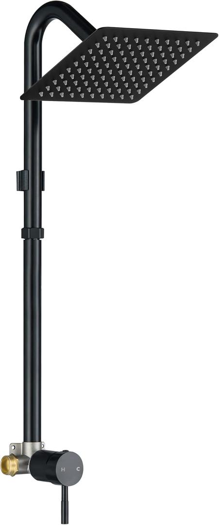 LIWEIKE Outdoor Shower Kit, All Mental Matte Black Outdoor Shower Fixtures with 8 Inch Rainfall Shower Head Outside Shower with Single Handle for Backyard, Valve Included