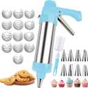 Suuker Cookie Press Gun Kit, Stainless Steel Spritz Cookie Press Set for Baking Icing Gun with 8 Piping Tips and 13 Cookie Discs for DIY Biscuit Cake Dessert Making and Decorating, Blue