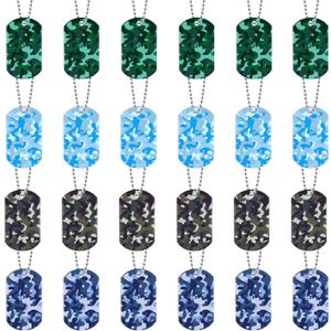 Saintrygo 48 Pcs Camouflage Army Dog Tags Acrylic Personalized Military Dog Tags for Engraving Camo Party Favor Gift 24 Camo Necklaces with 24 Beaded Chains for DIY Craft(Green, Blue, Khaki, Gray)