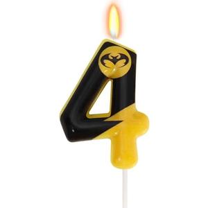 2 x Black Yellow Birthday Candle 4, Bat Cake Topper for Themed Birthday Party Decorations, Boys Girls Birthday Party Supplies (Number 4)