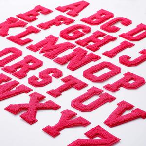 Waydress 26 Pcs Preppy Chenille Letter Iron on Letters Patches 2.8 Inch Self Adhesive, Sew on Chenille A-z Alphabet Letter Patches for Clothing DIY Supplies(Hot Pink Style)