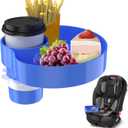 3 x Kids Car Seat Tray, Travel Tray with Cup Holder for Toddler Baby, Kids Car Seat Food Snack Organizer for Road Trip, Stroller snack tray travel must haves - Blue