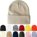 3 x PFFY Beanie for Men Women Unisex Knit Cuffed Plain Winter Beanies Hats Skull Cap (One Size, Darkbeige)