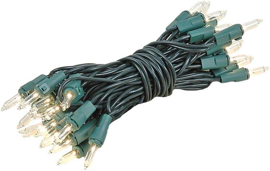 Novelty Lights 13.5 Feet 35 Bulb Clear Mini Light String on Green Wire, Non-Connectable Incandescent Fairy Lights for Bottles and Crafts, 4" Bulb Spacing, 24" Lead, Stackable Fused Plug