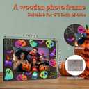 Happy Halloween Photo Frame - Wooden Photo Frame, Holds 4" x 6" Photos, Pumpkin Ghost Theme Horror Decorations for Photo Display, Home, Office Decoration or as Gift - A01