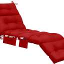 Kigley Outdoor Chaise Lounge Cushions with 3 Side Pocket 74.5 x 22 x 4.7 Inch Patio Chaise Lounge Cushion, Water-Repellent and Fade-Resistant Tufted Summer Replacement(2 Pcs,Red,Solid Color)