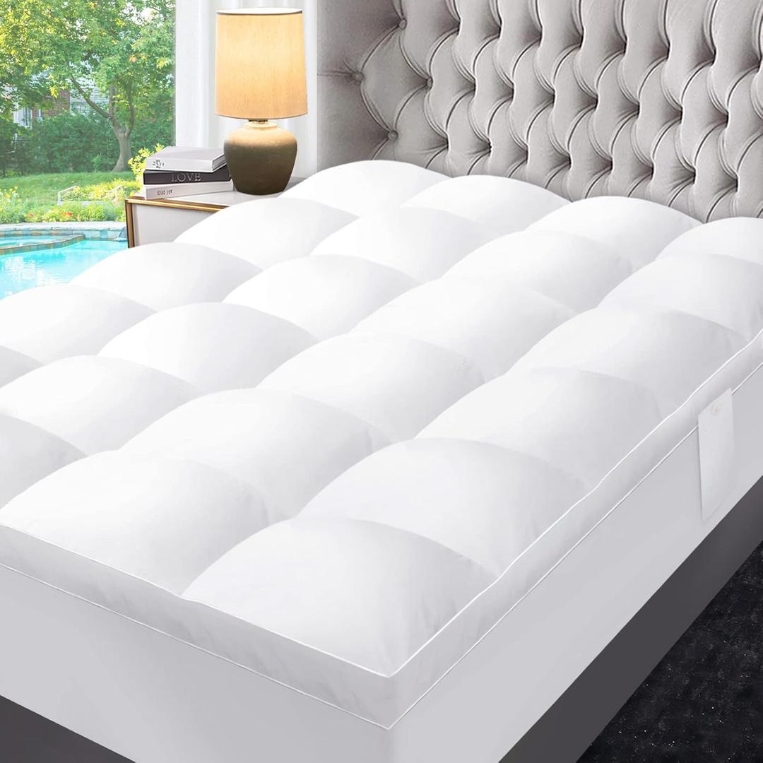 ABENE Mattress Topper for Back Pain Relief, Extra Thick Mattress Pad Pillowtop, Soft Mattress Protector Cover with 8"-21" Deep Pocket (Pure White, King, Feather Down)