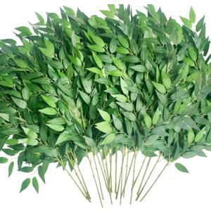 HUAHUA 20pcs Artificial Italian Ruscus Greenery Stems -Faux Green Leaf Garland Silk Greenery Leaves for DIY Wedding Arch Bouquet Filler Table Centerpieces Home Indoor Decor